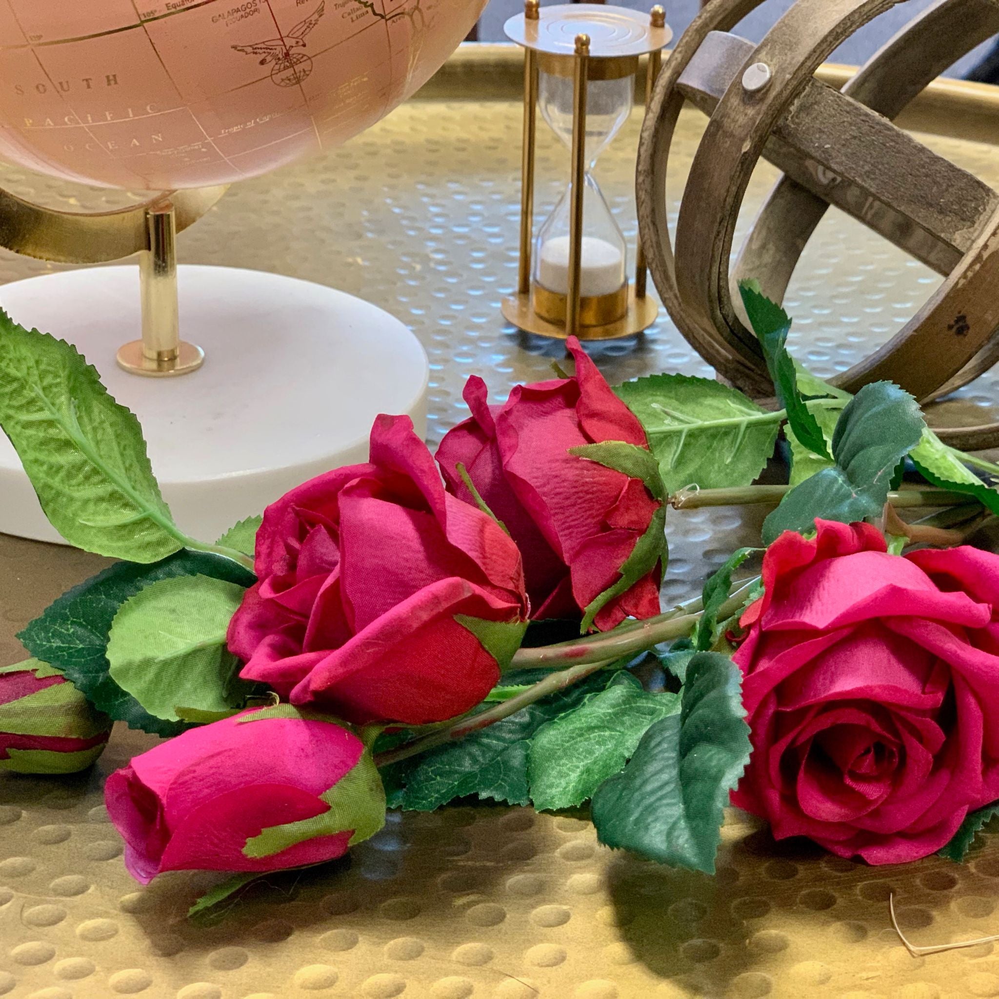 Fuschia Rose Spray - Single Stem Faux Flower - Compass Rose Floral